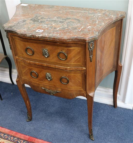 A French marble-topped inlaid mahogany commode W.68cm